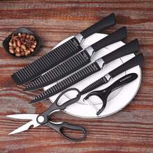 Jogo kit 6 peças Facas Descascador Tesoura Profissional Cozinha Gourmet Faca de Churrasco Profissional Antiaderente - colorido - Visão 11