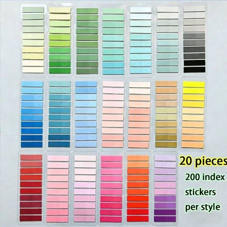 20 Packs/10 Packs/8 Packs, Each Pack Contains 4,000 Pet Combination Stickers. Gradient Colors, Macaron And Exquisite Color Schemes. Flat Cards, Reusable. Can Be Used As Reading Record Labels And Index Stickers. /1 Pack/6 Packs Gradient Multi-Color Mixed Index Stickers, Each Card Has 200 Sheets. Vibrant Colors, Suitable For File Classification, Notebook Marking And Page Annotation In Office And Study, Office And Study Supplies/Labels And Index/Folder Guide Labels - one-size - View 12