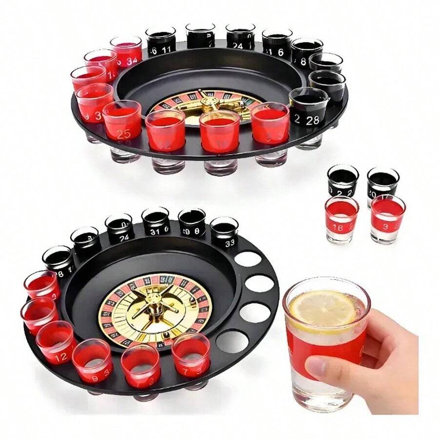 Juego de casino Shot con ruleta, 16 tazas de bebida destilada - Negro - Ver 1
