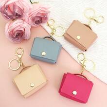 1pc PU Leather Earphone Case Protective Cover Small Square Coin Purse Keychain Pendant Car Key Bag Portable - Multicolor - View 6