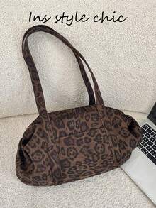 Leopard Print Retro Pattern Decor, Multi-Compartment Storage Zipper Closure Relaxed Casual Style Tote Bag, Suitable For Personalized Young People Daily Commute, Shopping, Travel, School, Outings, Can Be Carried As Shoulder Bag, Large Capacity - Multicolor - View 6
