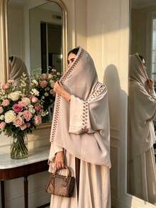 1 Set Jubah Panjang Muslim Cantik dengan Bordir dan Desain Manset Bordir, Syal Panjang Muslim Warna Senada, Khimar Hijab Panjang Islami, Cocok untuk Pakaian Sehari-hari dan Sholat Wanita, Sepanjang Musim - MultiWarna - View 5