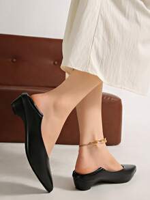 Women's Vintage Brown Pointed Toe Flat Shoes, New French Style Color Block Low Vamp Hidden Height Flat Shoes, All Season - Black - View 4