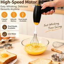 Rechargeable Wireless Handheld Mixer, 3-Speed Electric Egg Beater With Dual Interchangeable Mixing Heads, Portable Low Noise Kitchen Dessert Baking Mixer - Multicolor - View 2