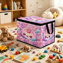 1PC Factory Direct Pink Purple Glitter Cartoon Lucky Bag Squishy Printed Pattern With Zipper Flap Foldable Storage Box - Suitable For Book Organization, Underbed Storage, Car Trunk Storage, Cosmetics, Hair Styling Tools, Office, Home Organization, Clothing, Blankets, Daily Items Large Capacity Storage. - Multicolor - View 16