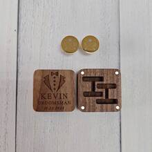 1 Set Personalized Metal Cufflinks, Customized Engraved Round Metal Cufflinks With Square Wooden Box, Groomsmen Gift, Groom Men's Gift - Multicolor - View 5