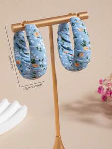 1對歐美風大寬圈耳環，Ins網紅個性化女款耳環 - 藍色碎花 - 查看 3