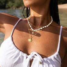 DAILI 1-3 Buah Kalung Bintang Laut dan Kerang, Kalung Bertingkat untuk Wanita, Kalung Choker Tumpuk yang Elegan, Perhiasan Liburan Bertema Laut, Hadiah Perhiasan Liburan - Kalung bintang laut bertumpuk - View 3