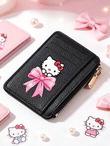 SANRIO Women Ultra Thin Card Holder Wallet With Zipper Pocket, Hello Kitty Print PU Leather Multi Slot Small Purse Minimalist Front Pocket Coin Case - Multicolor - View 10