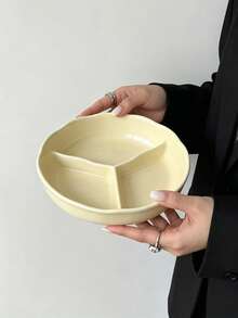 1pc Minimalist Cream Style Ceramic Plate, Single Person Serving Plate, Fruit Plate, 3-Compartment Main Dish Divider Plate - Multicolor - View 10