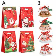 48Pcs/24Pcs/4Pcs Christmas Gift Paper Bag And Triangular Box Cartoon Santa Claus Reindeer Snowman Paper Small Gift Box Box With Bow, Merry Christmas Party Packaging Supplies - Multicolor - View 3