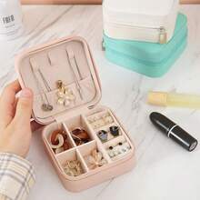 1pc Mini Jewelry Storage Box, Display Box, Travel Jewelry Zipper Box, Suitable For Earrings, Necklaces, Rings, Jewelry Box, Mini Ring And Necklace Storage, Perfect As A Gift For Her On Valentine's Day, Christmas, Halloween, New Year, Aesthetic Design - Multicolor - View 3