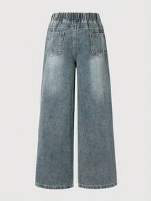 Quần jean denim thời trang cho bé trai, dáng suông rộng thoải mái, phong cách thường ngày, mẫu mới xuân/thu - Màu xanh lam - Xem 3