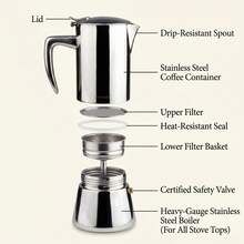 Crystals Stainless Steel Moka Pot Stovetop Coffee Maker - Silver - View 4