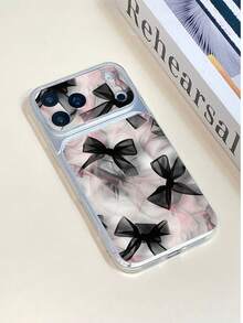 1pc Transparent Black Large Bow Pattern Full Coverage Lens Protection Anti-Drop Anti-Collision Personalized Phone Case Suitable For IPhone 16 Pro Max 17/16/15/14/13/12/11 Air - Multicolor - View 4