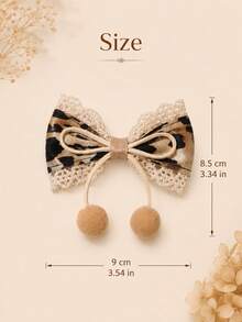 2pcs Leopard-Print Bow Hair Clips With Hairball,Lace Decor Hairpins,Exquisite Retro Hair Clips,Casual Daily Kids Girls Hair Accessories - Multicolor - View 5