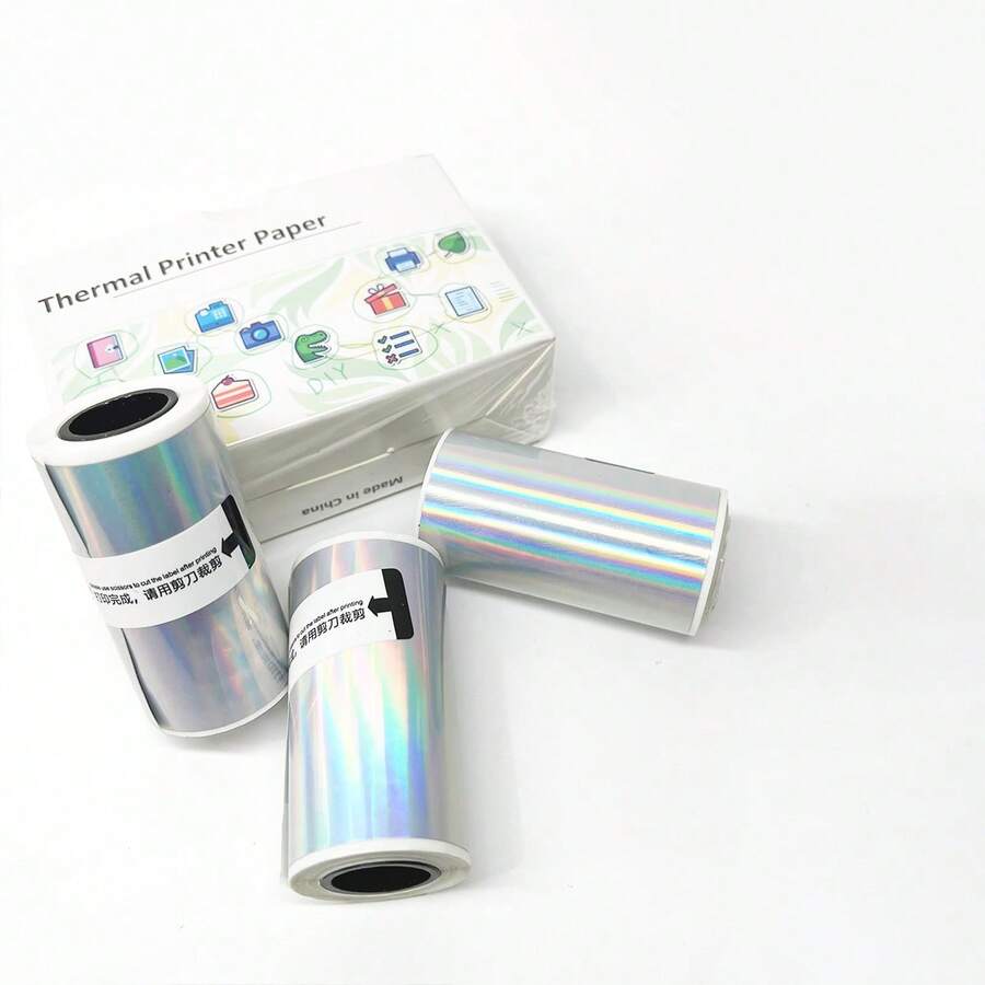 Holographic SilverRoll, Print Text QR Code Barcode Logo, Waterproof BPA‑Free Label Paper