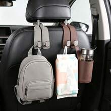 1pc Universal Car Seat Headrest Double Hook, Foldable Leather Car Back Seat Hook, Heavy Duty Easy Install Car Storage Hook, Suitable For Handbags, Wallets, Shopping Bags And Clothing, Multi-Functional Car Interior Organizer Accessory, Car Enthusiast Gift - Multicolor - View 5