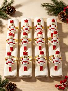 12pcs/6PCS Christmas Nutcracker Soldier Napkin Rings, Full Set Of 6 Metal Nutcracker Napkin Buckles, Christmas Table Napkin Ring Decoration Set With Painted Rhinestone Napkin Rings, Holiday Party Table Decoration Napkin Cloth Rings, Home Decor, Christmas Restaurant Table Setting Decoration, Hotel Tabletop Decoration Supplies - Multicolor - View 8