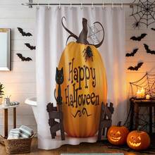 1pc Halloween Pumpkin Black Cat Shower Curtain, Vintage Design, Waterproof Bath Curtain, Suitable For Bathtub Partition, Bathroom Decor And Bathroom Accessories, Home Decor Gift - Multicolor - View 8