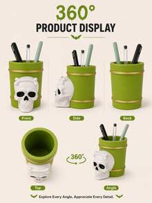 1PC Halloween Skeleton Pen Holder, Cute 3D Skeleton Desk Organizer Cup, Suitable For Office, Study Room And Spooky Halloween Decor. Halloween Gift - Style a - View 3