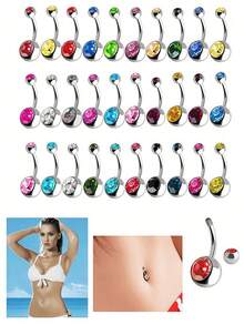 12pcs New Stainless Steel Random Color Minimalist Belly Button Piercing Studs, Random Color Belly Piercing Set, Belly Piercing, Stainless Steel Belly Piercing, Women's Jewelry (6/12/36pcs) - Multicolor - View 9