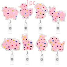 1pc Animal Silhouette Acrylic Retractable Badge Reel With Glitter Colorful Spotted Design Office Badge Holder - Multicolor - View 11