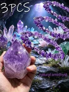 3pcs/Set Natural Amethyst Asymmetric Bracelet, Natural Crystal Jewelry, Amethyst Daily Accessories, Valentine's Day Gift, Mother's Day Gift - 3pcs-lapis Lazuli - View 1