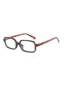 1 Pair Women's Small Frame Rectangular Leopard Print Plain Lens Glasses, Minimalist Style, Suitable For Daily Wear - Multicolor - View 2