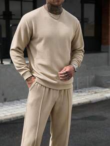 Men's Autumn/Winter Sports Sweatshirt & Sweatpants 2 Pieces Set, Casual Fashion Versatile Outfit - Khaki - View 7