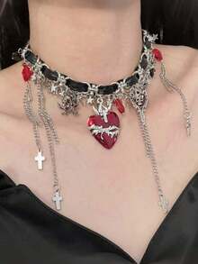 1pc Gothic Victorian Vintage Dark Heart Cross Choker Necklace Women's Holiday Party Jewelry - Multicolor - View 3