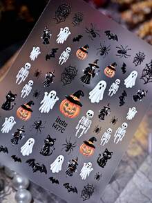 Halloween 3D Embossed Nail Stickers, Pumpkin Ghost Skeleton Witch Bat Spider Web Adhesive Nail Decals, DIY Nail Art Accessories - Multicolor - View 6
