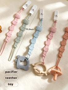 1/2/3pcs Baby Kitten Anti-Lost Lanyard, Suitable For Baby Bottles, Pacifiers, Teethers, Toys Silicone Anti-Drop Chain With Clip, Portable Cute Cat Anti-Drop Chain - Multicolor - View 3