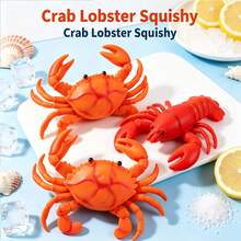 1pcsSimulation Red Lobster Crab Squeaky Toy, Soft Rubber Sea Creature Squeeze Fidget Toy, Stress Relief Prank Decompression Toy - Multicolor - View 3