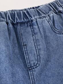 Tween Boy Cartoon Pattern Pocket Casual Daily Wear Denim Jeans - Blue - View 5