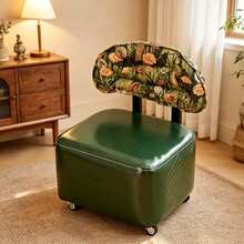 Wooden Frame Rotating Ottoman Stool With Jacquard Backrest, Multi-Functional Low Shoe Bench With Universal Swivel Casters, Portable Padded Small Sofa Stool, Suitable For Entryway, Living Room, Bedroom, Home Seating And Footstool - Multicolor - View 8