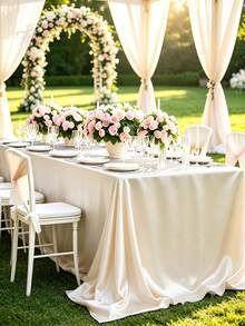 102 X 58 Inch Satin Tablecloth, Rectangular Bed Skirt, Silky Fabric, Champagne Color Party Tablecloth Suitable For Rectangular Dining Tables, Parties, Holidays, Weddings (Ivory White) - Beige - View 5