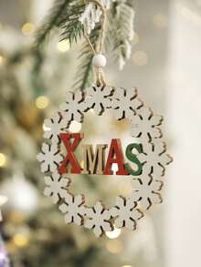 1pc Christmas White Snowflake XMAS Letter Hanging Ornament Rustic Round Wreath Pendant Holiday Tree Decor Festive Letter Detail For Christmas Tree Window Wall Door Handle Fireplace Mantel Party Home Decoration - Style 13 - View 4
