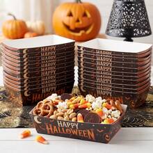 12/24pcs Halloween Disposable Paper Trays, Scary Pumpkin Pattern Serving Plates, Dessert Boxes, Snack Boxes, Halloween Party Tableware, Suitable For Snacks, Popcorn, Desserts, Parties, Halloween Use - Easy Folding Assembly - Multicolor - View 3