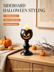 Halloween Pumpkin Face Metal Candle Holder Black Pedestal Candlestick No Candles Spooky Tabletop Decor For Mantel Shelf Party Home Desktop Holiday Gift - Multiple Styles - View 4