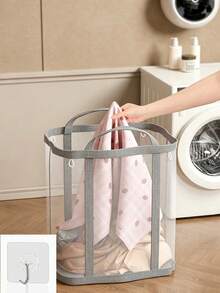 1pc Minimalist Laundry Basket, Breathable Mesh Fabric With Reinforced Handle Detail, Foldable Wall-Mounted Large Capacity Storage, Laundry Basket Bathroom Accessory, Suitable For Bathroom, Room Decor, Home Bathroom And Bedroom Daily Use - Multicolor - View 11