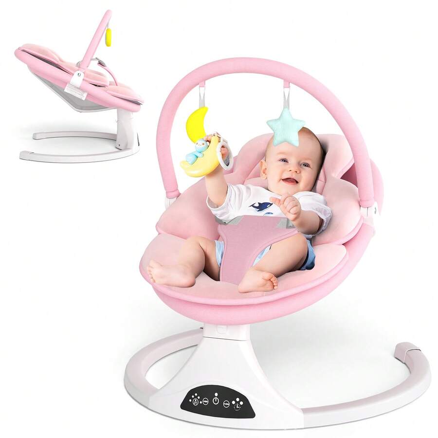 Baby Swings, Bluetooth Baby Swing With 5-Speed Motion & Comfort Design, Portable Infant Swing With Remote Control (Pink) - Pink - View 1