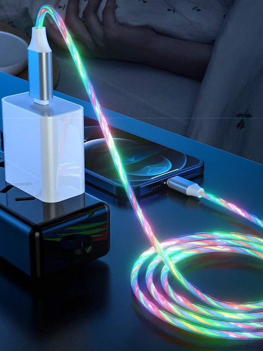 LED發光Type-C快充數據線、Type-C充電數據線、USB-A轉Type-C充電數據線,以及3合1 USB-A轉Type-C/Lightning/Micro充電線,1m/3.28ft/39.37in與1.2m/3.9ft/47.24in,USB-A轉Type-C,相容於華為/Android手機,通用旅行/居家/辦公/車用數據線 - 彩色 - 查看 1