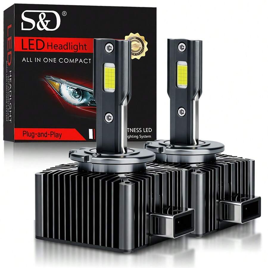 S&D D3S D1S LED Canbus Headlights Blbs D2S D4S 120W 30000LM Turbo LED CSP Chips 6500K For BMW Audi VW Benz - A - View 1