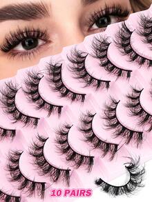 MAANGE 10 Pairs Natural Messy Cat Eye False Eyelashes, Thin Lash Stem, Create Cat Eye Makeup Look, Long And Slender, Soft And Natural, Strip False Eyelashes - Multicolor - View 1
