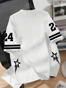 KOVSEE Men's 24 Star Print Short Sleeve T-Shirt, Holiday Gift For Boyfriend White - White - View 2