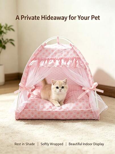 1 pieza Tienda de mascota lavable con patrón de mariposa de dibujos animados rosa, adecuada para gatos y perros pequeños y medianos, cama de mascota para interiores y exteriores de todas las estaciones, nido de mascota (Tenga en cuenta: Este producto no es de tamaño universal, por favor confirme si el tamaño es apropiado antes de comprar!)