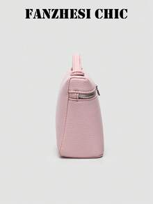 Lychee Textured Box Bag Handbag Zipper Closure Minimalist Style Handheld Crossbody Dual-Use Square Body Can Hold Phone Lipstick Keys Suitable For Commuting Work Dating Shopping Daily Outings - Baby Pink - View 8