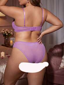 DITZN New Plus Size Women's Lingerie, Sexy Lace Lingerie Set, Purple Plus Size Lingerie - Purple - View 6
