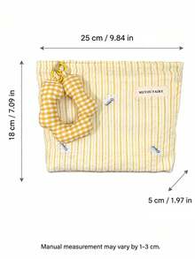 1pc Striped Makeup Storage Bag, Rectangular Cosmetic Bag With Plaid Flower Charm, Zipper Closure, Portable Toiletry Organizer, Suitable For Travel And Daily Home Use - Multiple Colors and Styles - View 11